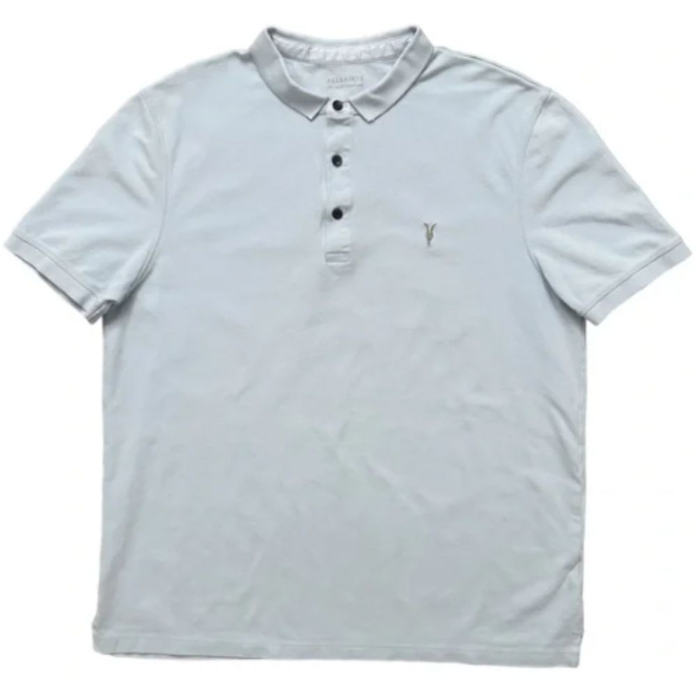 All Saints Reform Slim Fit Dusty Blue 100% Cotton Polo Men's Closet Staple Med